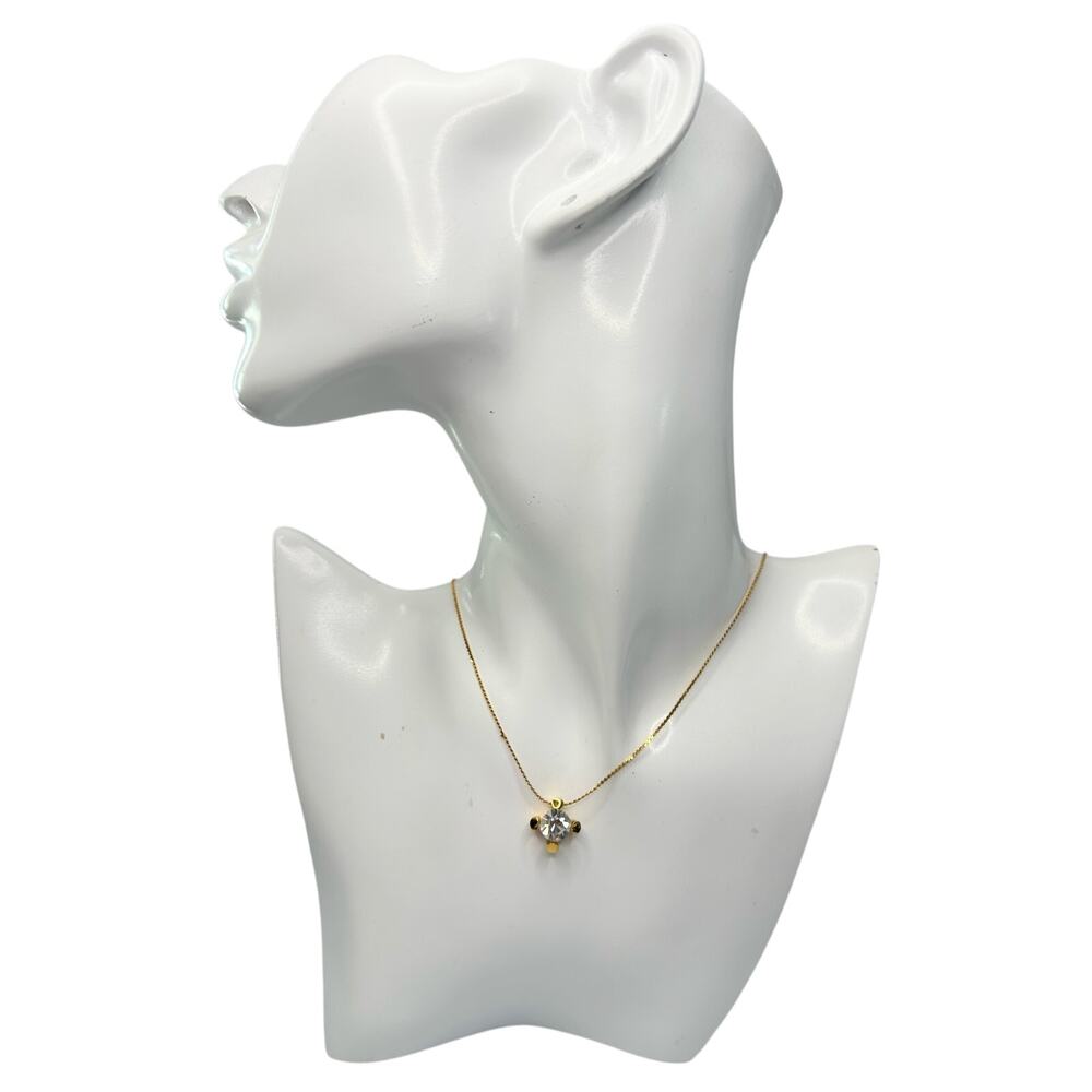 Givenchy Crystal/White Gemstone Solitaire Gold Plated Necklace (Vintage) - Picture 14 of 14
